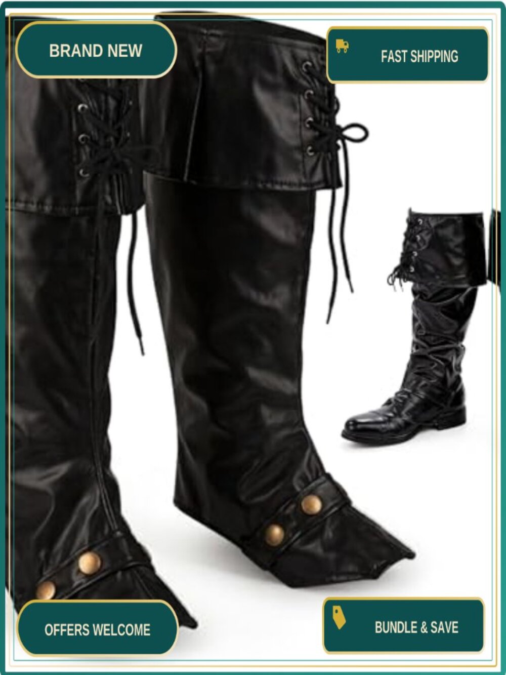 Adjustable Faux Leather Pirate Boot Covers Costume Accessory